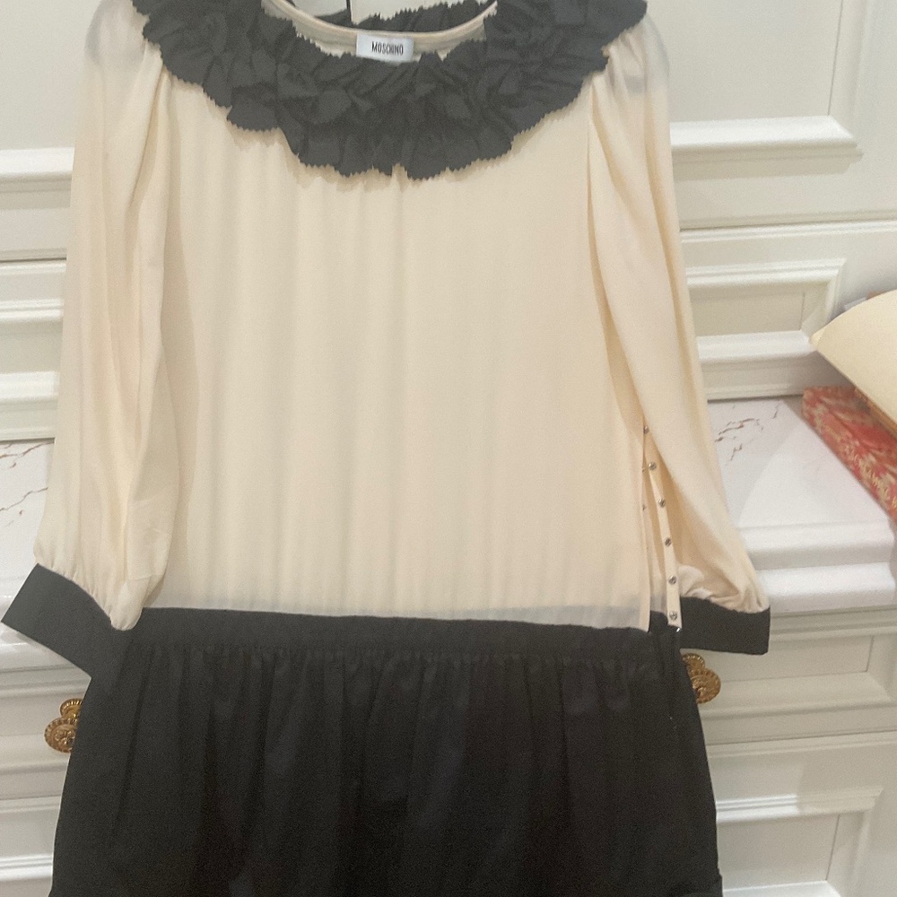 Moschino silk dress in black and cream